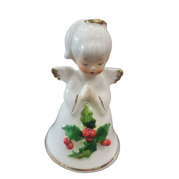 Vintage Napcoware Bone China Christmas Bell‎ Set of 2 Angel Poinsetta - Picture 7 of 11